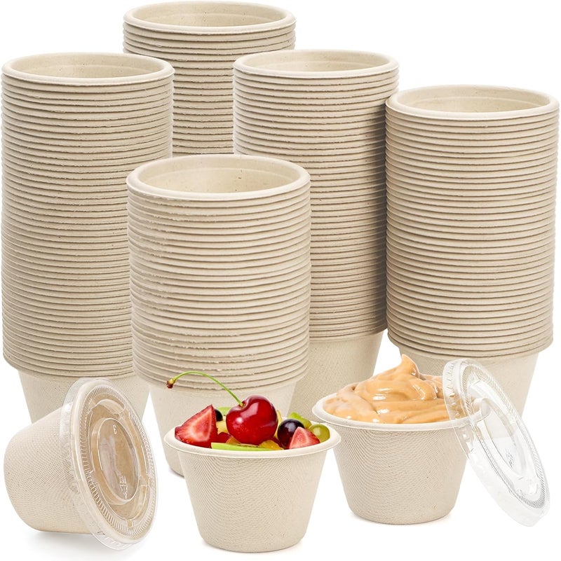 Tebery 200 Pack 4 Oz Disposable Condiment Portion Cups, Small Sauce Dipping Container with Clear Lid, Leak Proof Souffle Ramekin Bowl, Sample Serving Cup for Snack Tasting, Charcuterie, Natural Color - Image 1